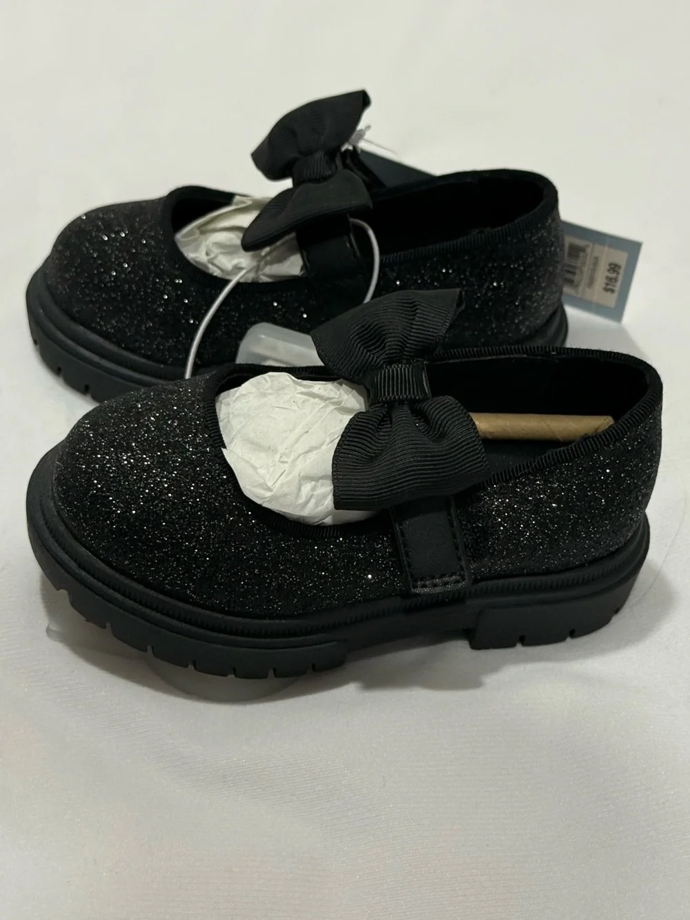 🆕 Cat & Jack Girls' Toddler Black Glitter Mary Jane with Bow Strap